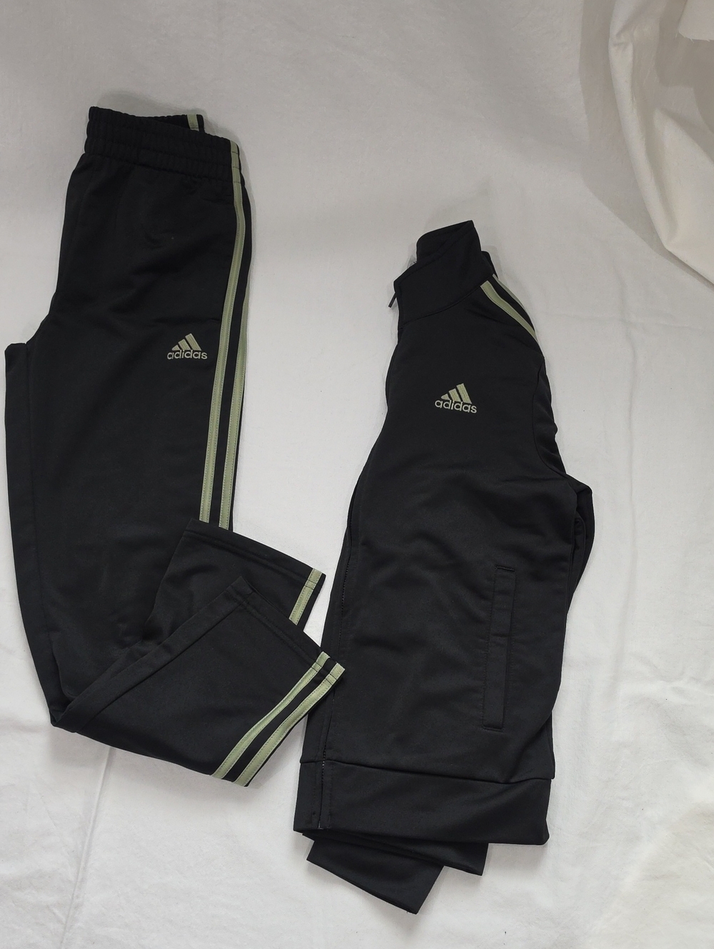adidas Kids Black Track Set with Olive-Green Stripes